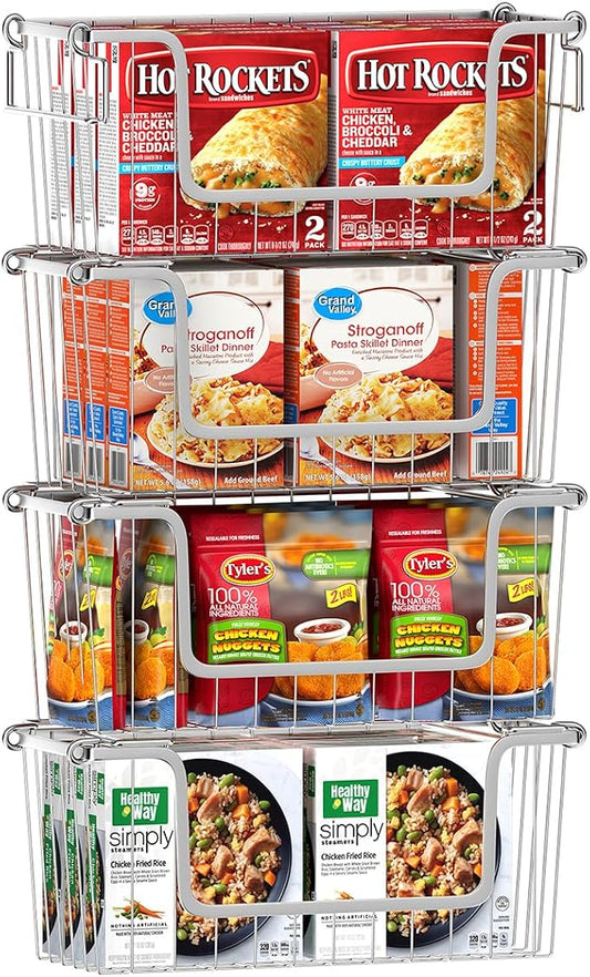 Orgneas Stacking Freezer Organizer Bins for 5.0Cu.Ft Chest Freezer | Small Chest Freezer Baskets Metal Wire Kitchen Pantry Storage Open Front Deep Freezer Bins with Foldable Handles, Set of 4 by Orgneas