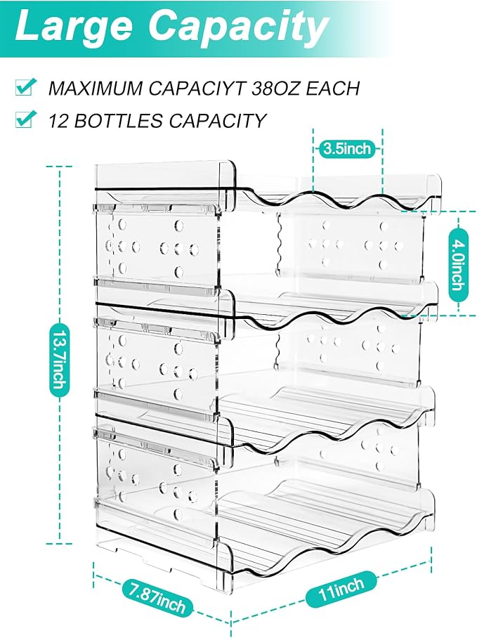 Water Bottle Organizer,4 Pack Stackable Cup Organizer for Cabinet,Countertop, Pantry and Fridge, Free-Standing Tumbler Kitchen Storage Holder for Wine and Drink Bottles,Clear Plastic - Image 4