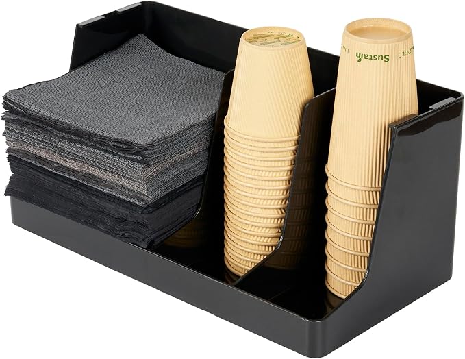 Restaurantware Restpresso Coffee Bar Organizer, 1 Count Durable 3 Compartments, Compact Size, Black Plastic Tabletop Coffee Supplies Organizer For Homes, Office Spaces, Breakrooms, and Lounges - Image 9