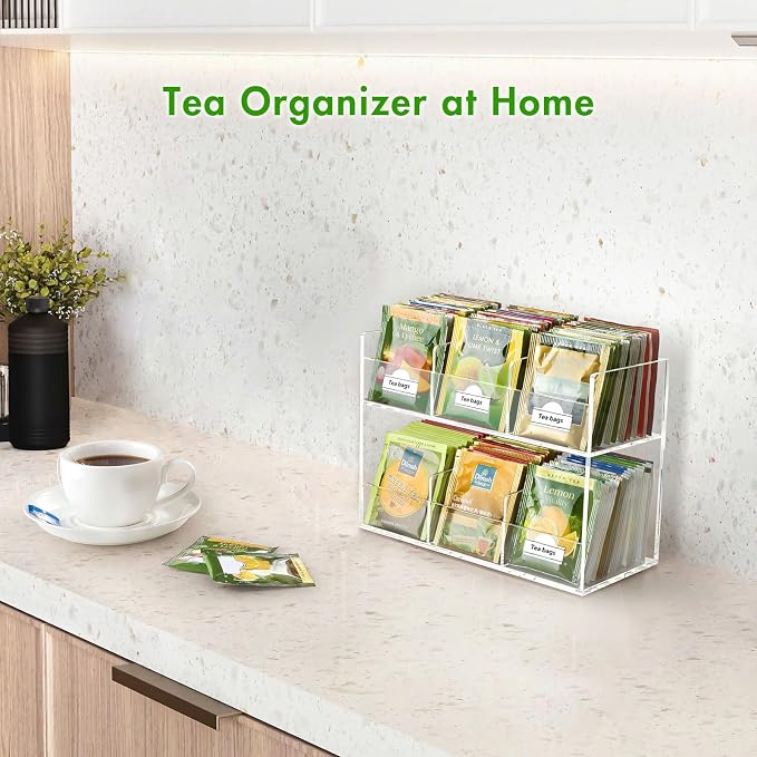 BEYGORM Acrylic Tea Bag Organizer, Countertop Display Holder for Tea Packet | No Assembly Required, Vertical Tea Bag Caddy for Cabinet, Tea bar Accessories, Teabags Storage - Image 3