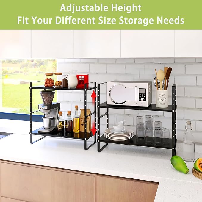 Across-Star Expandable Cabinet Shelf Organizer Rack, Stackable Kitchen Counter Storage Shelves Stand, Adjustable Height Pantry Shelf Spice Rack - Image 4
