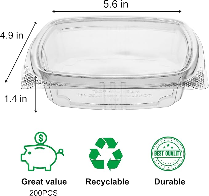 8oz RPET Clear Hinged Lid Deli Container -200Pcs - Image 2