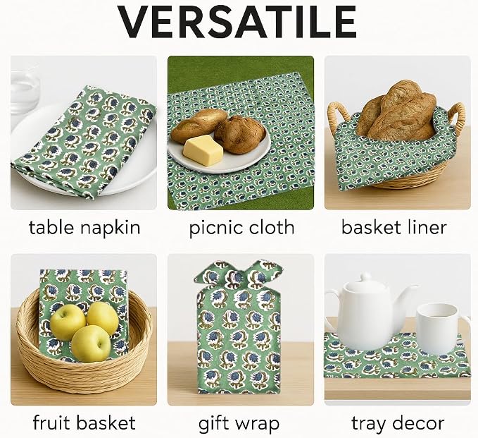 Basil Green Hand Block Print 100% Cotton Napkins 18" x 18" (Set of 8) Reuseable Kitchen Napkins Cloth Decor Dinner Party Wedding Cocktail Gift for Spring, Easter, Summer - Image 7