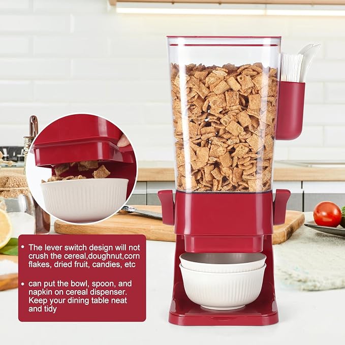 Osacoe Cereal Dispenser Countertop Red 2 Pack with Creal Bowls Spoons Cutlery Box, Cereal Containers Storage - Not Easy to Crush Food, Dry Food Dispenser For Pantry Candy Snack - Image 5