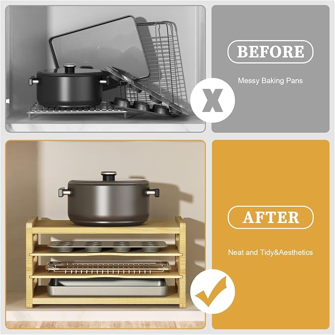 4 Tier Tray Dividers for Cabinets, Kitchen Vertical Baking Sheet Organizer | Premium Wood, Multiple Sizes, Saving Space, Vertical Tray Dividers for Storing pans, Baking trays, Cutting Board - Image 6
