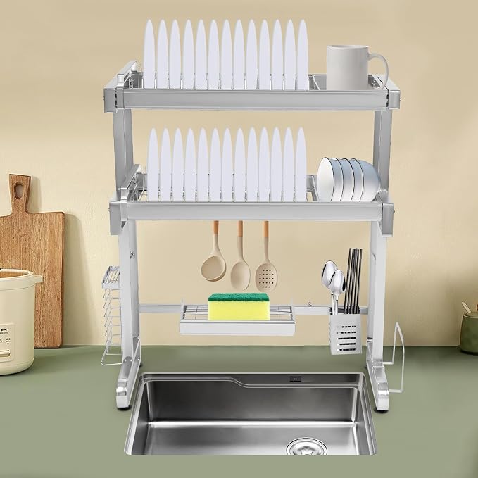 Sink Dish Drainer, 3-Tier Over Sink Dish Drying Rack, Large Capacity 304 Stainless Steel Dish Drying Rack, Expandable Over Kitchen Sink Organizer, Counter Organizer, Space Saver Dish Rack - Image 2