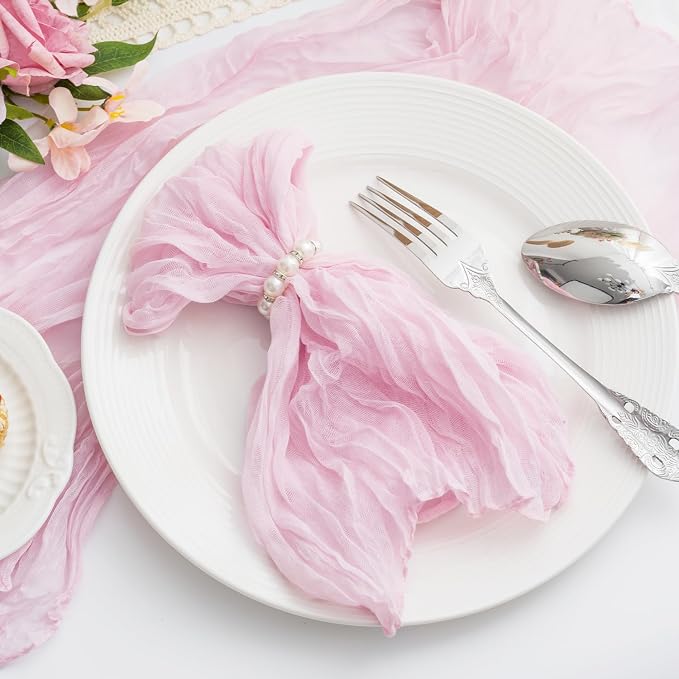 100 Pack Light Pink Cloth Napkins 21x21 Inches Light Pink Cheesecloth Napkins Set of 100 Washable Dinner Table Napkins for Wedding Summer Bridal Baby Shower Rustic Boho Cotton Gauze Party Table Decor - Image 2
