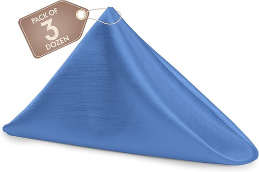 17x17-Inch Shantung Cloth Napkins, Periwinkle, Set of 36 | Bulk Case of 3 Dozen, Satin, Square, 100% Polyester Fabric, Reversible, Faux Dupioni Silk Reverse Side, Machine Washable by UltimateTextile