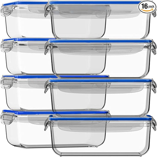 Razab 16 Pc (Set of 8) 30 Oz Glass Meal Prep Containers with Lids, Airtight Large Glass Food Storage Containers, Reusable Leak Proof BPA Free, Freezer to Oven and Dishwasher Safe by RazabHomeGoods