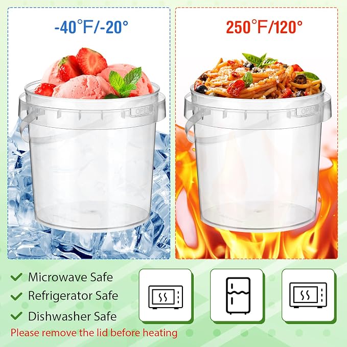 Funnymoom 24 Pack 101 oz/3L Clear Deli Buckets with Lids Plastic Ice Cream Bucket with Handle Safe Food Storage Round Tub Pails Containers Freezer & Microwave for Fruit Snack Take out - Image 4