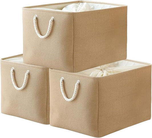 Storage Bin for Shevles - Extra Jumbo 3Pack 20.5L×15.7W×13.8H inch Organization and Storage Basket for Organizing, Fabric Storage Cubes for Closet Shoe Linen Decorative (Beige) by TheWarmHome