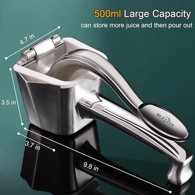 SUCCFLY Lemon Squeezer Stainless Steel, Heavy Duty hand Citrus Fruit Juicer | Ergonomic Curved Handle, Efficient Juicing, Large Capacity, Dishwasher Safe, Manual Juicer for Lime Orange, 5 Year Warranty - Image 5