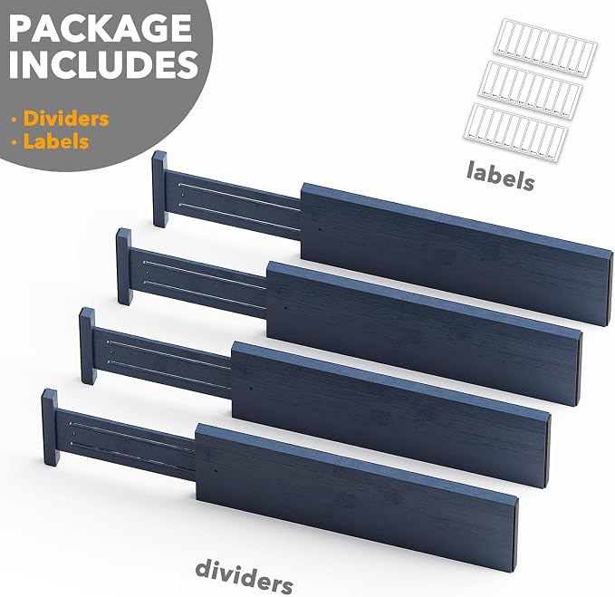 SpaceAid Bamboo 4 Pack Dresser Drawer Dividers, 4.65“ High Adjustable 17“-22” Drawer Organizers, Expandable Organization for Clothing, Clothes, Dressers, Navy Blue - Image 7