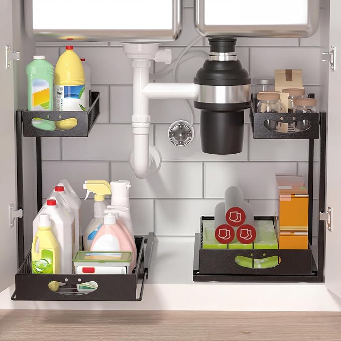 Under Sink Organizer with Pull-Out Drawers,Kitchen Sink Organizer,2 Tier Bathroom Organizers And Storage,Bathroom Accessories Set,Black 2 Pack - Image 3