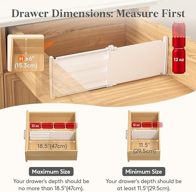 Lifewit 6" Tall Drawer Dividers, Adjustable Deep Drawer Organizer Clothes | 9 Pack 11.5"-18.5" Expandable White Plastic Separators for Dresser, Kitchen, Cabinet, Closet, Office Organization & Storage - Image 3