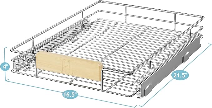 LOVMOR Pull Out Cabinet Organizer with Wooden Handle, 16½" W x 21½"Heavy Duty Cabinet Drawers Shelves Slide Out Organizer for Kitchen, Pantry - Image 3