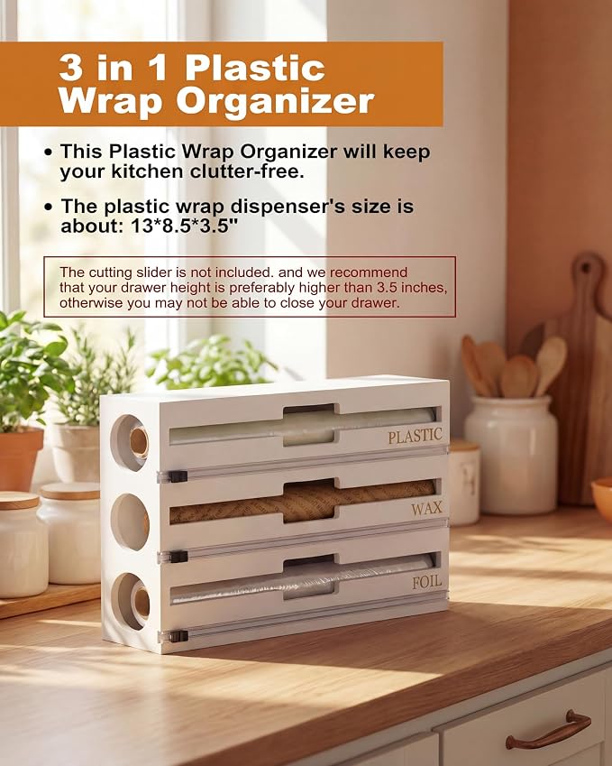 Bamboo Foil and Plastic Wrap Organizer for Kitchen Drawer, 9 in 1 Plastic Bag Organizer Organization and Storage, Food Storage Bag Organizer with Labels for Quart Gallon Snack (White) - Image 5
