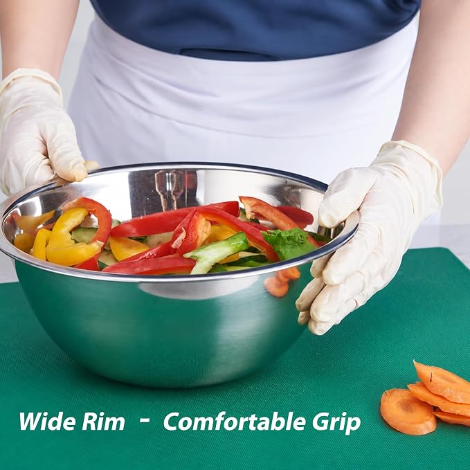 Stainless Steel Mixing Bowls Set of 5, 0.6 to 6 QT | Heavy Duty Nesting Metal Bowls, 0.6, 1.7, 2.9, 4.9, 6 QT, Flat Base, For Baking, Cooking, Salad Mixing & Bread Dough Kneading - Image 5