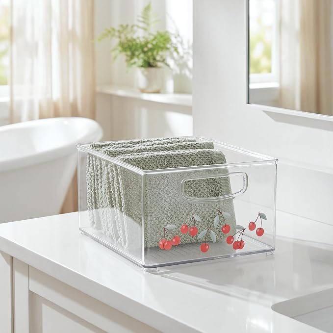 iDesign Bathroom Organizer Bin, Clear/Cherries | Decorative Print, Stackable, Plastic Storage Basket, For Makeup & Vanity Organization - Image 7