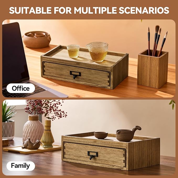 KIRIGEN Solid Wood Tea Storage Box, 8 Compartments, Brown CYG-DBR | 8-Section Desk Cabinet Organizer with Metal Handle Stores Tea Bags, Sachets, Coffee Packets, Sugar, and Small Tea Accessories - Image 6