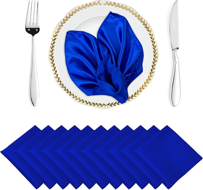 MDS® Pack of 100 Satin Napkins 12 x 12 Inch, Soft Silky Reusable Cloth Dinner Table Napkins for Wedding Décor, Reception, Birthday, Parties, Banquets, Catering, Restaurants & Hotel - Royal Blue by MDS