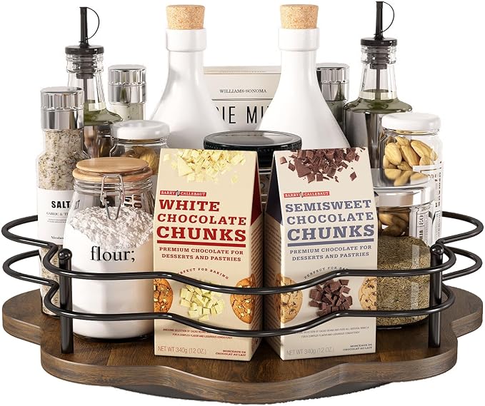 12" Lazy Susan Turntable Organizer,Round Wooden Lazy Susan Organization and Rotating Spice Rack for Dining Table,Pantry,Kitchen Countertop,Vanity,Cupboard and More.Heightened Version by LIAISIMI