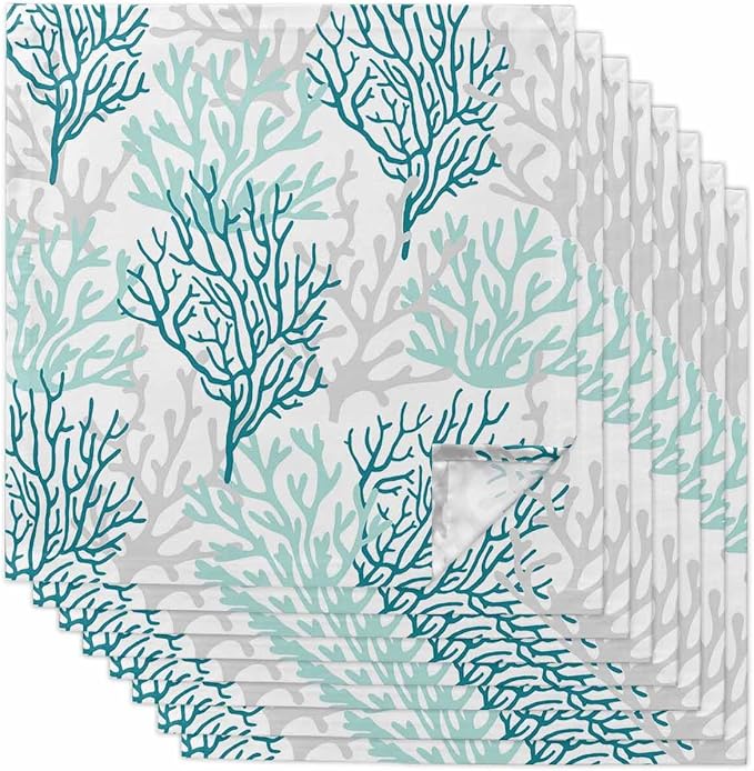 Turquoise Coral Cloth Napkins Set of 8 - Washable Dinner Napkins Reusable Table Napkins for Home Party Weeding Dining Table Setting Decoration, Oversized 20"x20" Gradient Teal Gray Modern White by Unknown