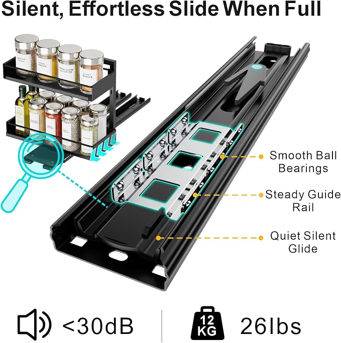 Pull Out Spice Rack - 2 Pack Spice Organizer for Cabinet | For Flat-Front Cabinets Only, Pull-Out Rotating Access, No-Drill Mount, Keeps Spices Visible Easy to Reach, Adjustable Height - Image 7