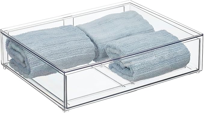 mDesign Wide Plastic Stackable Bathroom Storage Organizer Bin with Pull Out Drawer for Cabinet, Vanity, Shelf, Cupboard, Cabinet, Countertop, Closet Organization - Lumiere Collection - 2 Pack - Clear - Image 7
