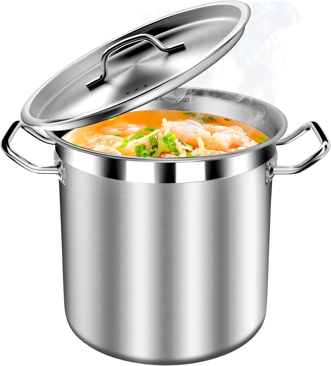 20 Quart Soup Pot with Lid – Stainless Steel Stock Pot, Heavy Duty Cooking Pot for Soup, Pasta, Stew – Induction & Oven Safe, Commercial & Home Use