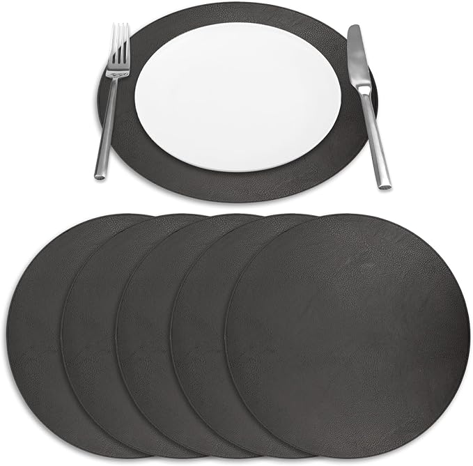 Placemats Set of 6 – Round 15” Faux Leather Table Mats for Dining, Heat Resistant & Non-Slip Washable Table Decor, Indoor, Outdoor, Dining Table Set for 6, Modern Kitchen & Holiday Use,Black - Image 6