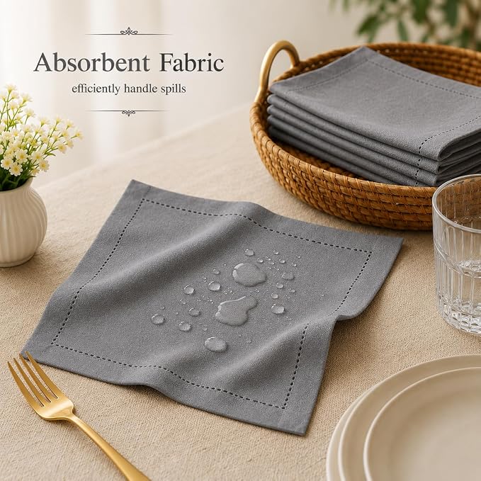Cotton Cloth Napkins Set of 12, 18x18 Cotton Napkin Cloth Washable, Soft, Reusable Napkins for Wedding, Parties, Christmas, Thanksgiving, Everyday Use (Grey) - ALPHA Living HOME - Image 6