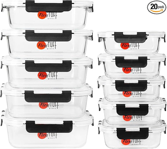 20pcs Set Food Storage Containers (10 Airtight & 10 Lids) |Lunch Containers | Meal Prep Containers | BPA Free, Leakproof Lids, Dishwasher, Microwave and Freezer Safe for Kitchen by Unknown