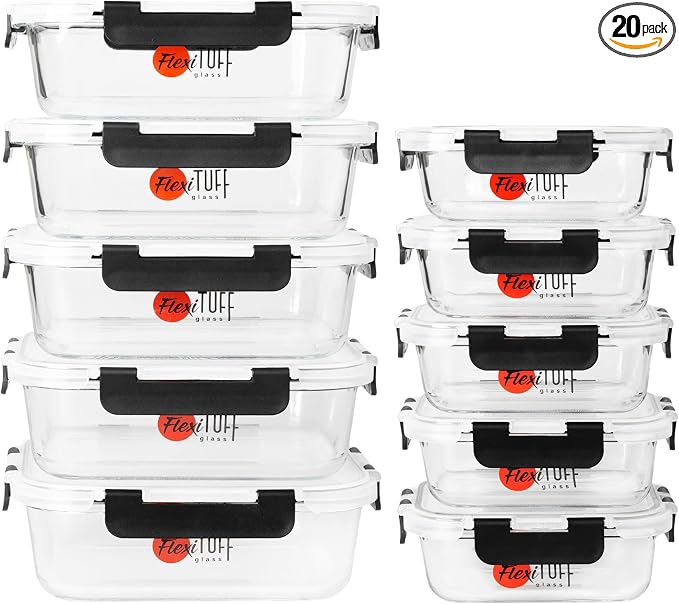 20pcs Set Food Storage Containers (10 Airtight & 10 Lids) |Lunch Containers | Meal Prep Containers | BPA Free, Leakproof Lids, Dishwasher, Microwave and Freezer Safe for Kitchen by Unknown