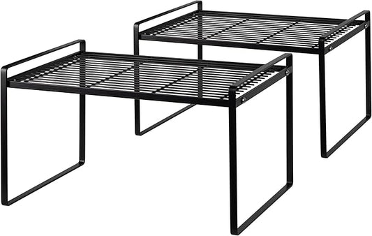 Shantton Cabinet Shelf Organizer, Pantry Shelf Rack, Black 16.1x10.6x9.5 | 2-Pack Stackable Metal Riser Holds 40LBS with Non-Slip Feet for Kitchen Pantry Bathroom Countertop Freezer Cupboard by Shantton
