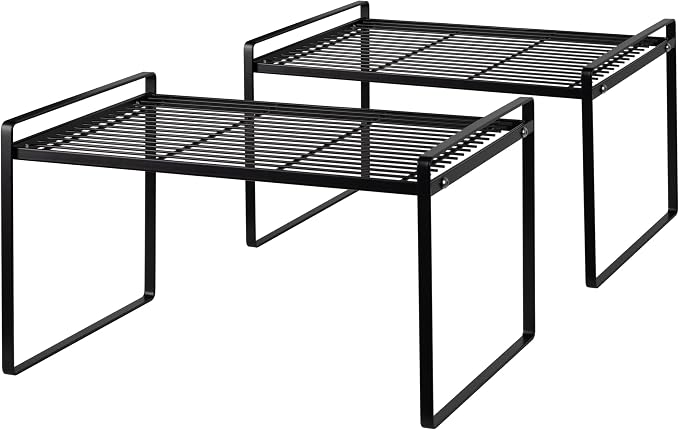 Shantton Cabinet Shelf Organizer, Pantry Shelf Rack, Black 13.1x10.6x9.5 | 2-Pack Stackable Metal Riser Holds 40LBS with Non-Slip Feet for Kitchen Pantry Bathroom Countertop Freezer Cupboard by Shantton