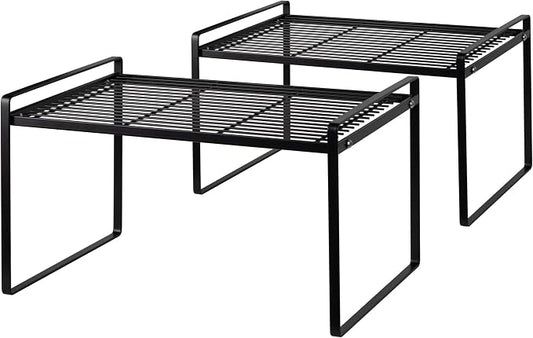 Shantton Cabinet Shelf Organizer, Pantry Shelf Rack, Black 13.1x10.6x9.5 | 2-Pack Stackable Metal Riser Holds 40LBS with Non-Slip Feet for Kitchen Pantry Bathroom Countertop Freezer Cupboard by Shantton