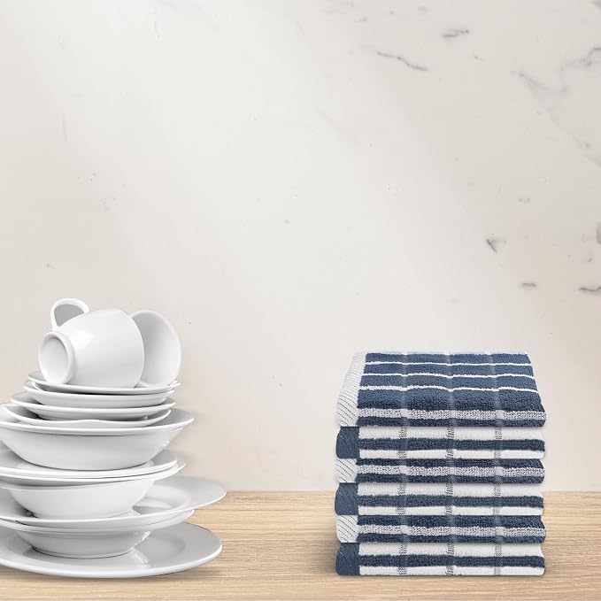 Urban Villa Kitchen Towels Cotton Dish Towels 12”x12” (Set of 6) Blue White - Image 8