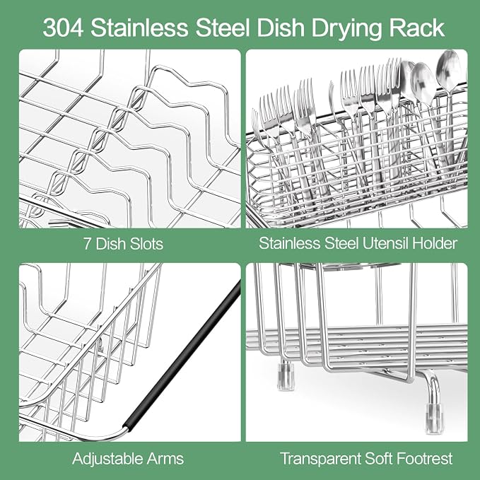 Fanbsy Large Dish Drainer Rack in Sink Adjustable, Expandable 304 Stainless Steel Metal Dish Drying Rack Organizer with Stainless Steel Utensil Holder Over Inside Sink Counter, Rustproof - Image 7