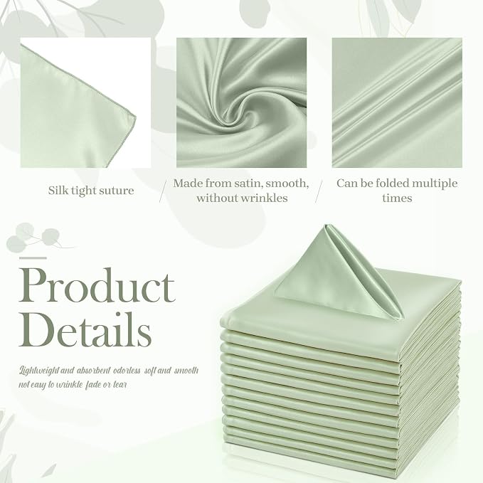 100 Pcs Sage Cloth Napkins, 17 x 17 Inch Square Green Cloth Napkin Washable Reusable Dinner Napkin Soft Smooth Satin Napkins for Christmas, Halloween, Weddings, Banquets, Parties, Restaurant - Image 3