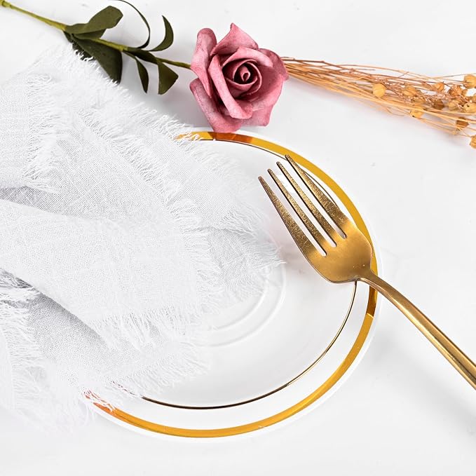 36 Pack White Cloth Napkins, 12 x 12 Inch Cotton with Fringe Settings | Handmade washable reusable cotton dinner napkins in bulk for weddings, parties, rustic boho table settings - Image 7