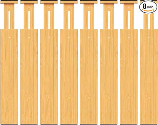 Bamboo Drawer Dividers Organizers, 2.56" High, 17"-21.8" Adjustable, 8 Pack | Expandable Separators, Great for Utensils, Kitchen, Bedroom, Dresser and Office Storage by BAMBUROBA