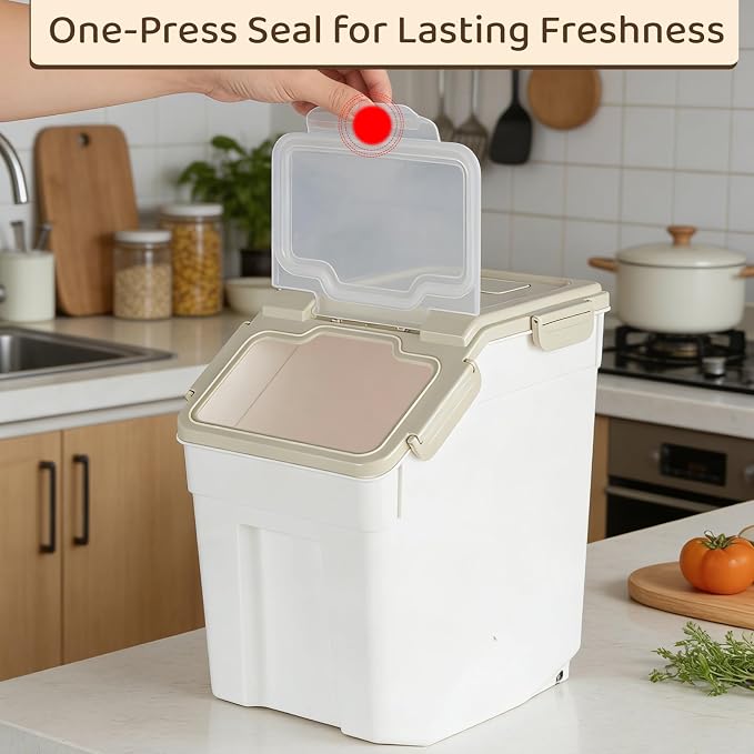 Saim 2 Pack 25lb Flour & Rice Storage Container Bin,Rice Dispenser (Grey) | BPA free plastic with seal lid, rolling wheels and measuring scoop for rice, flour, cereal and grain one-hand scooping - Image 5