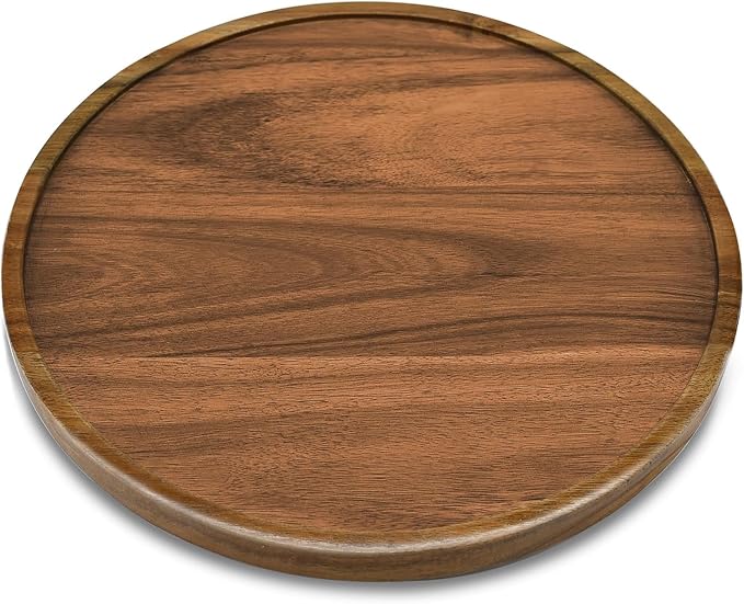 9" Acacia Wood Lazy Susan Organizer Kitchen Turntable for Cabinet Pantry Table Organization - Image 2