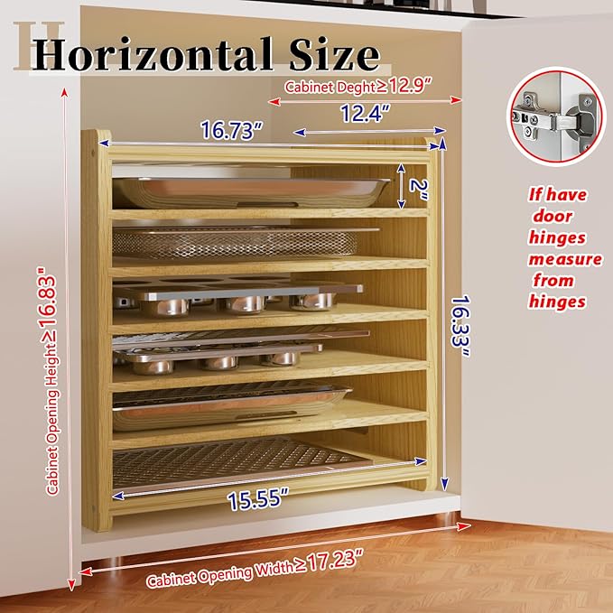7 Tier Wooden Tray Dividers for Cabinets | Baking Cookie Sheet Organizer, Vertical/Horizontal Cabinet Dividers for Pots, Cutting Board, Kitchen Organizers and Storage - Image 2