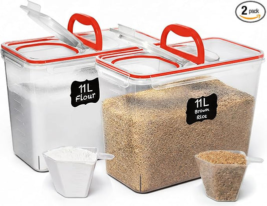 Shazo 2 PC (11L | 372 oz) Flour Sugar Storage Containers with Spout Lid & Easy Carry Handle - BPA Free Extra Large Airtight Food Storage Containers with Lids - Rice Canisters Sets for Kitchen & Pantry by Shazo