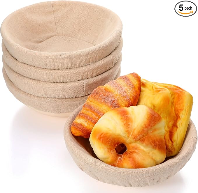 Nuogo 5 Pack Banneton Bread Proofing Basket 8.5 Inch Round Sourdough Proofing Basket Bowl with Liners and Scatters for Home Making Bread Bakers Baking by Nuogo