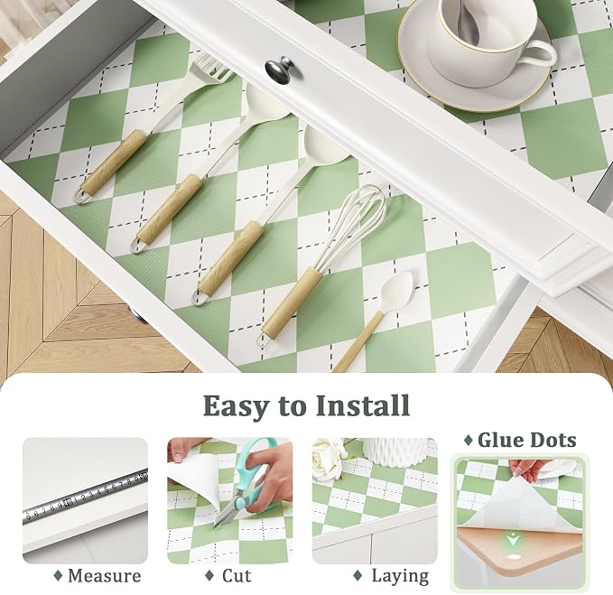 Shelf Liner for Kitchen Cabinets and Drawers, 24" x 120" Green | Non-Adhesive Design, Waterproof & Non-Slip Protection, Easy Cut to Fit, Washable and Reusable, Pantry Storage - Image 4