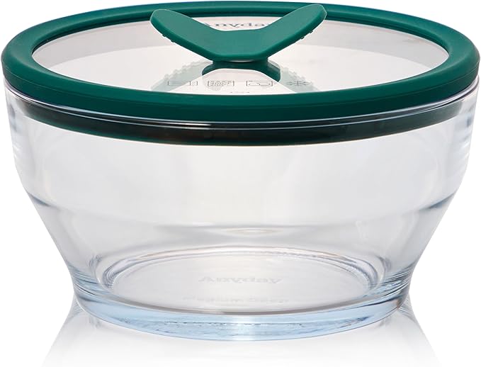 Anyday 4-Cup Glass Food Storage with Lid (Clear Kale) | Round Deep Dish, Plastic-Free Meal Prep, Microwave-Safe Reheating, Stackable Airtight Container, Vented Lid by Anyday
