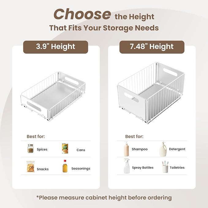 4 Pack Pull Out Cabinet Organizer, Heavy Duty Slide Out Drawer with No Drill Adhesive or Screw Mount, Carbon Steel Roll Out Shelf for Kitchen Cabinet, Pantry & Bathroom Storage - Image 3